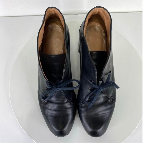 Robert Clergerie Black Leather Lace Block Heel Booties Womens 9.5 Chunky Sole - Picture 7 of 11